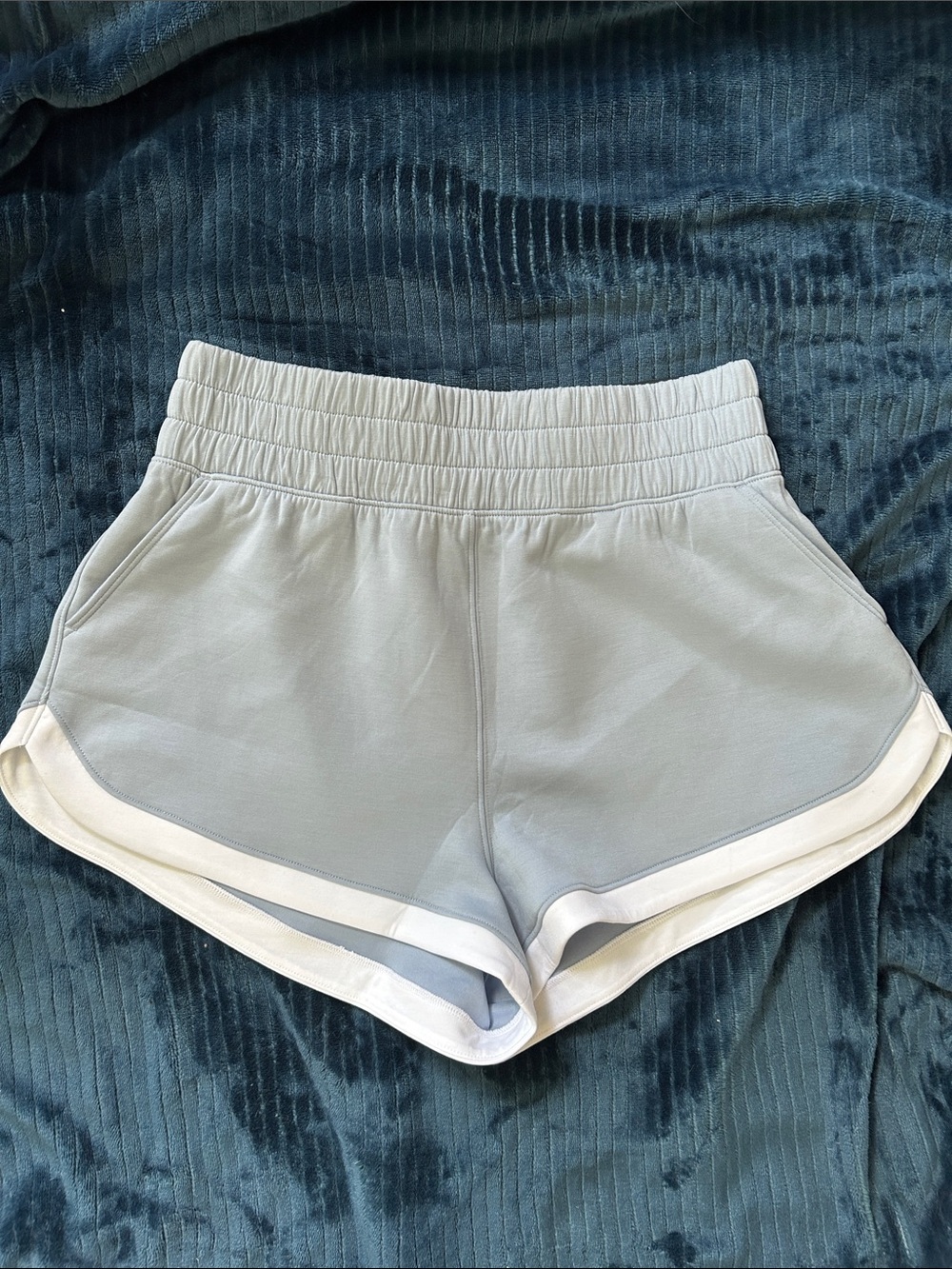 YPB Light Blue Women’s Athletic Shorts with White Trim